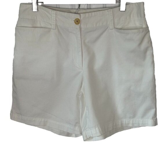 Lands End Fit 2 Classic White Short Womens 8  Flat Front Chino Mid Rise - Picture 1 of 11